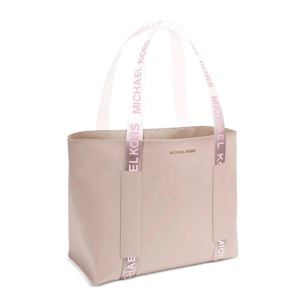 Michael Kors Faux Leather Tote Clear Logo Straps Blush Pink Nude NWT